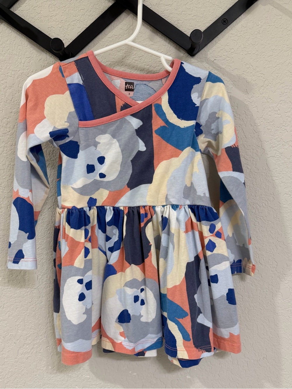 Tea Collection Toddler Super Bloom Wrap Neck Dress Size 2 EUC Long Sleeve